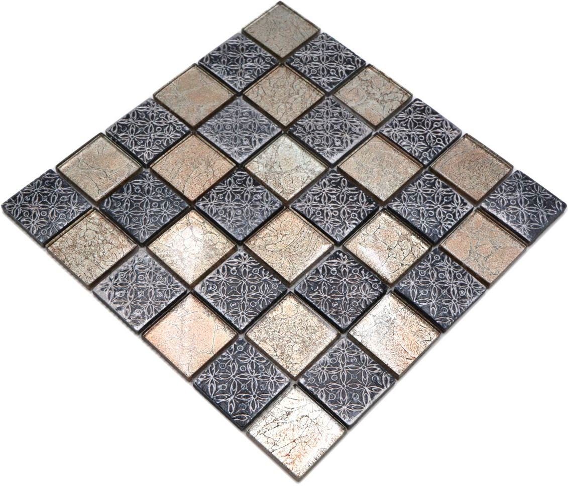 Optik Resin schwarz Glasmosaik Mosaikfliese Mosani champagner Mosaikfliesen