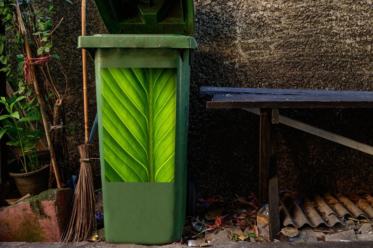 MuchoWow Wandsticker St), Mülleimer-aufkleber, Blättern Zweig Container, Abfalbehälter Mülltonne, Sticker, gefüllter Mit (1