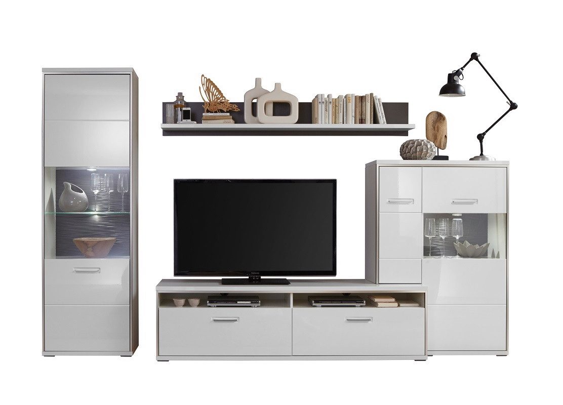 MCA furniture Wohnwand Wohnwand Trento 3, weiß Hochglanz, 4-teilig, (4-St)