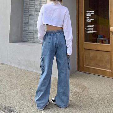 FIDDY Jeanshotpants Jeans für Damen Baggy Cargo Hose High Waist Y2K Boyfriend Casual Loose
