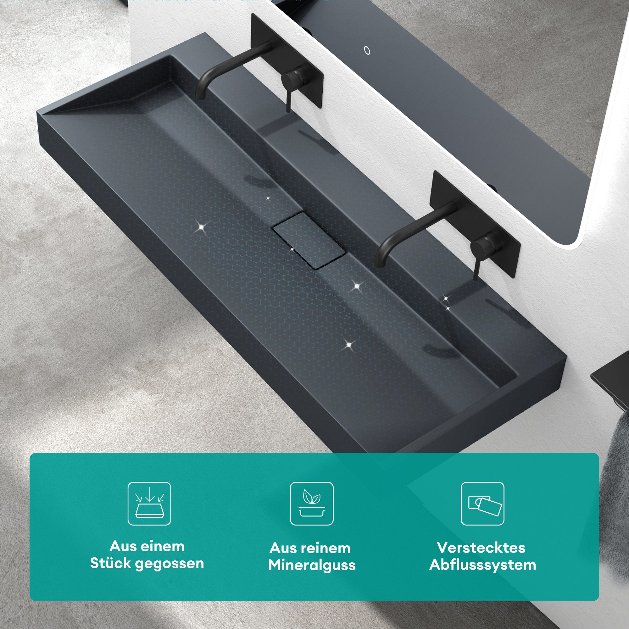 Mai & Mai Waschbecken mit Ablaufgarnitur Waschtisch Mineralguss Hänge-Aufsa günstig online kaufen