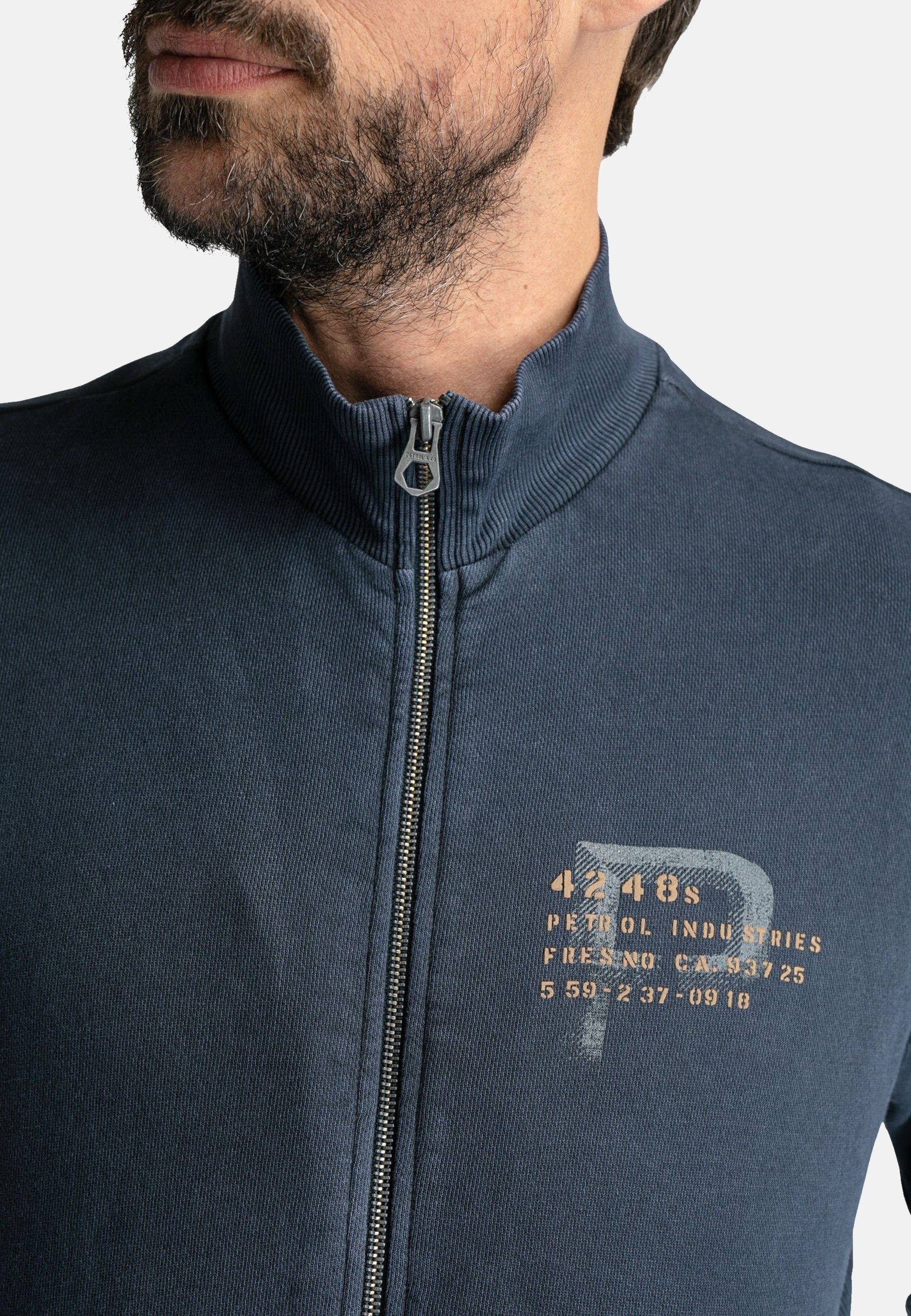 Petrol Industries Sweatjacke mit Sweatjacke Reißverschluss Sweater dunkelblau Jacke Collar