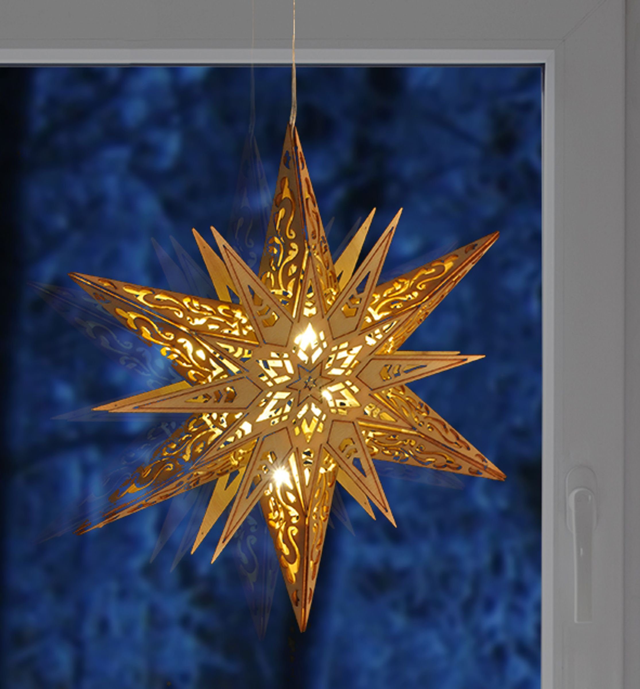 HI Haushalt International LED Stern Beleuchteter Weihnachtsdeko Stern aus Holz Weihnachtsbeleuchtung