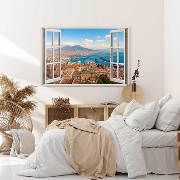 Sinus Art Leinwandbild Wandbild 120x80cm Fensterbild Italien Neapel Küste Küstenstadt Mittelm, (1 St)