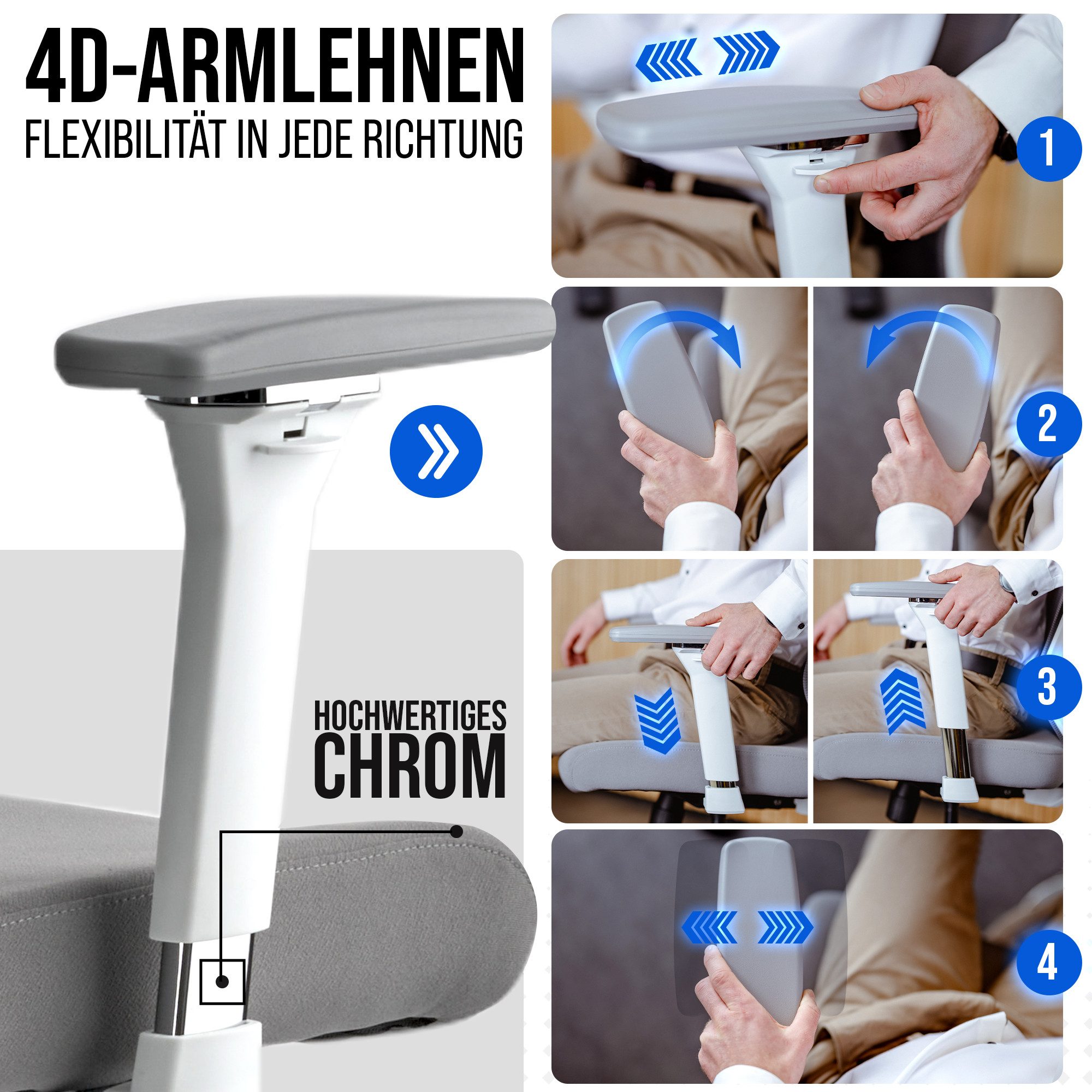 ELITESEATS Bürostuhl Ergonomisch [TESTSIEGER] Kratzerfreie Rollen Atmungsaktiv (Ergonomischer Schreibtischstuhl, Büro Stuhl 150 kg Belastbar), Gaming Stuhl, Com – Bild 4 von 5