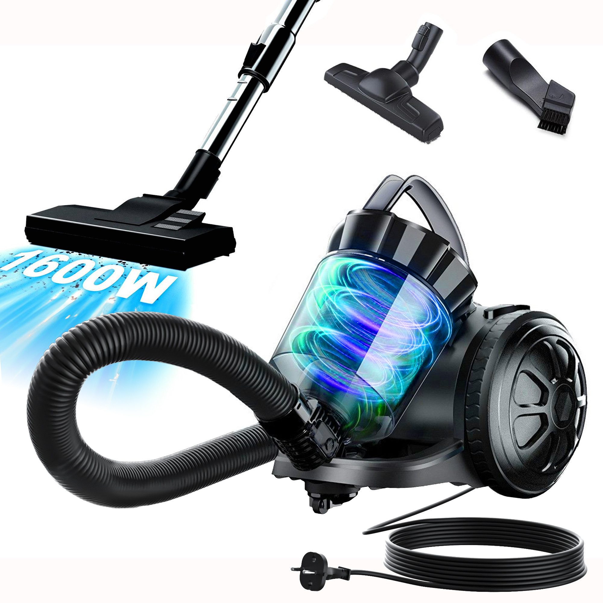 Forrlite Bodenstaubsauger beutelloser Staubsauger,leichter Staubsauger, Bodenstaubsauger, 1600 W, beutelloser Staubsauger, HEPA Filter, Bodenstaubsauger,Bodendüse für Fliesen,Hygiene-Filter