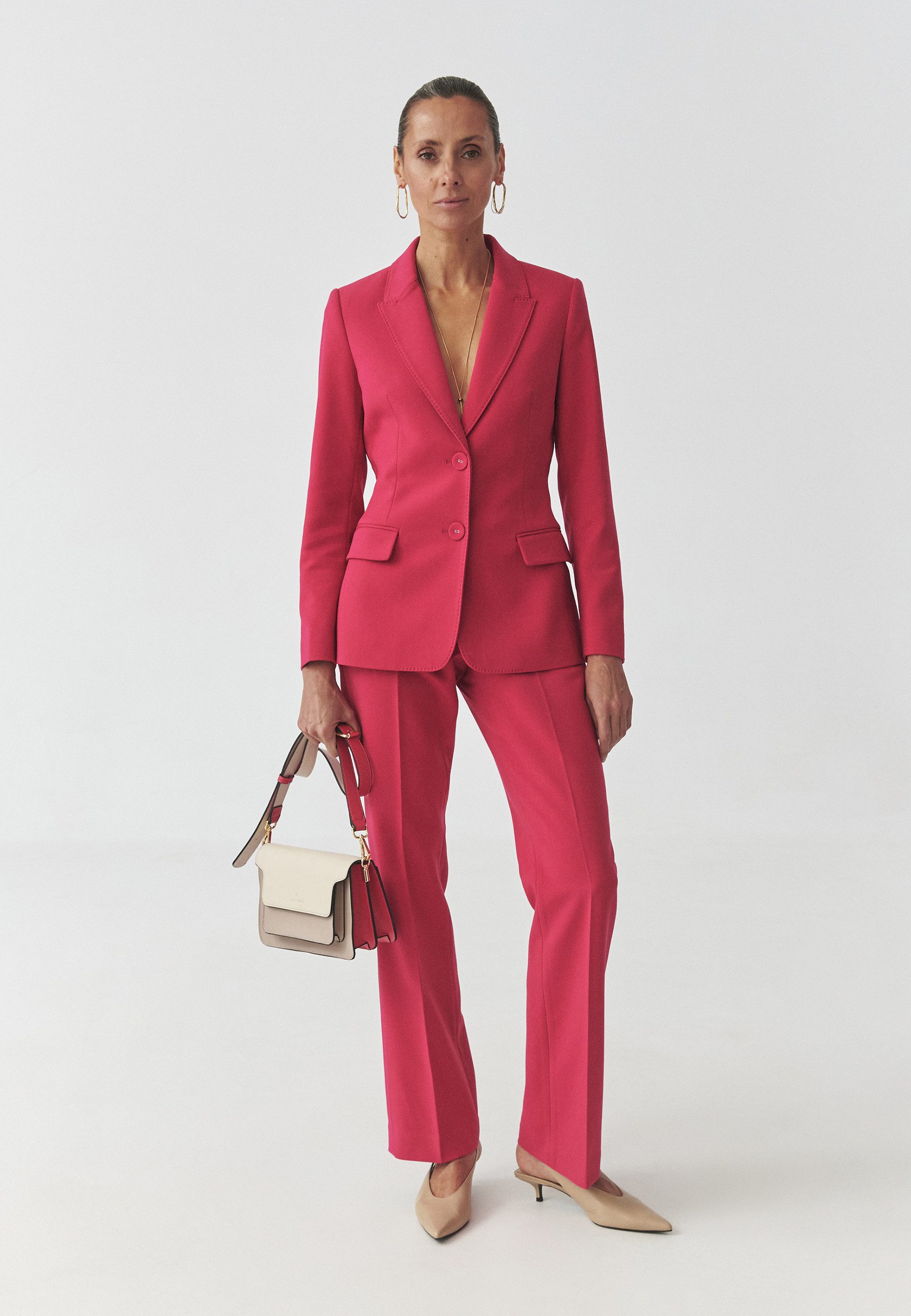 TATUUM Longblazer Gewebte Jacke In Fuchsia - Lonesa 1