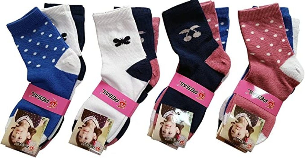 Strümpfe, Fashion Mädchen Girls 12 Paar SW-0426 Freizeitsocken Kinder Socken