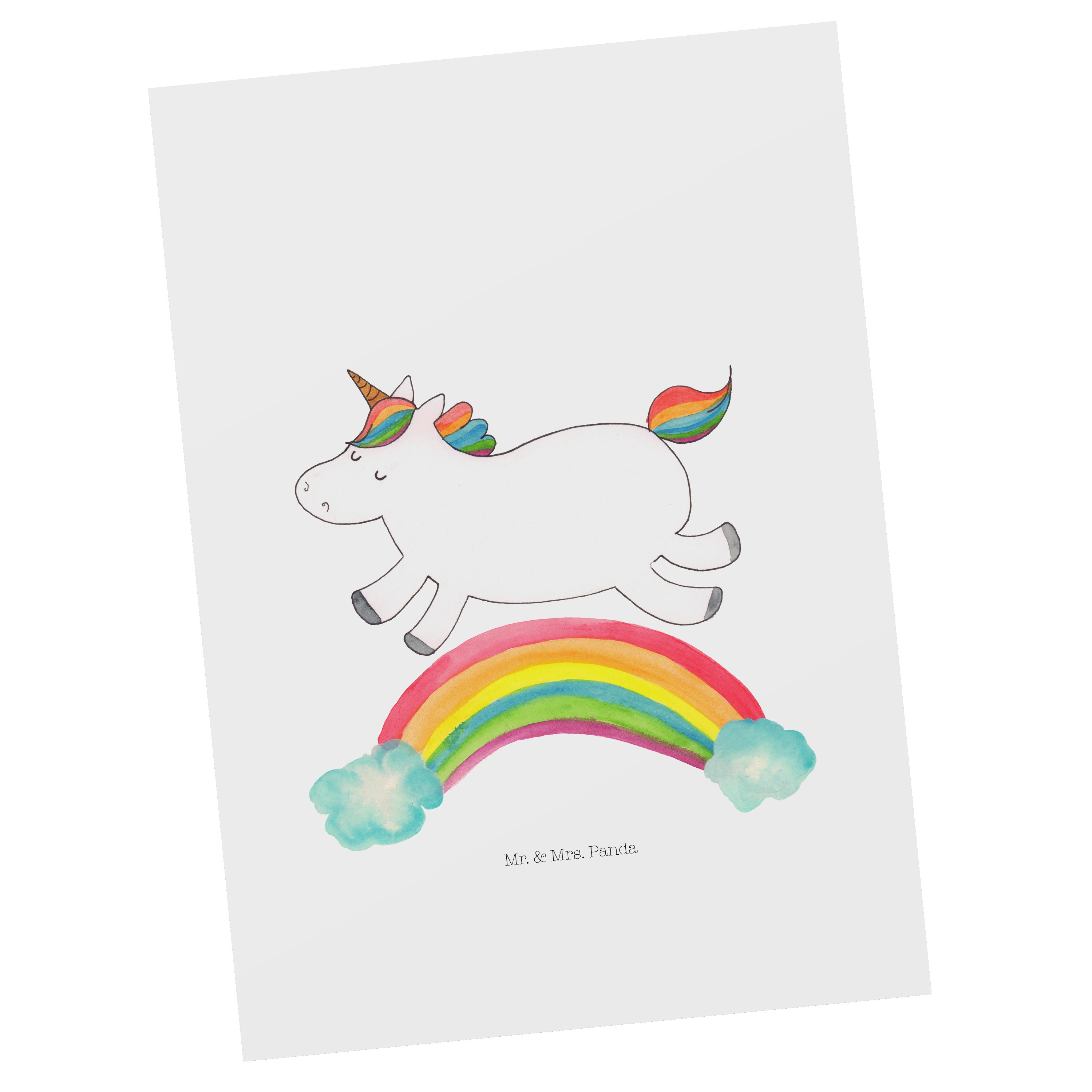 Mr. & Mrs. Panda Postkarte Einhorn Regenbogen - Weiß - Geschenk, Unicorn, Einhornautobahn, Grußk
