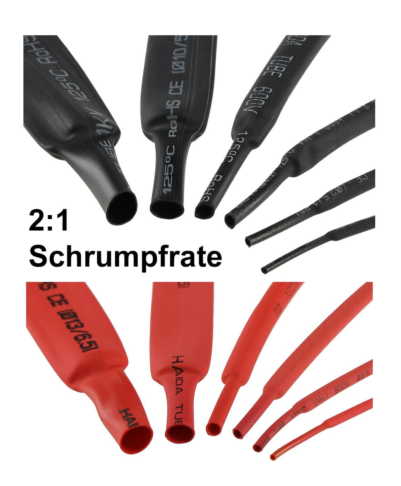 ChiliTec Wärmeschrumpfschlauch Schrumpfschlauch Set 200 teilig rot und schwarz in Box