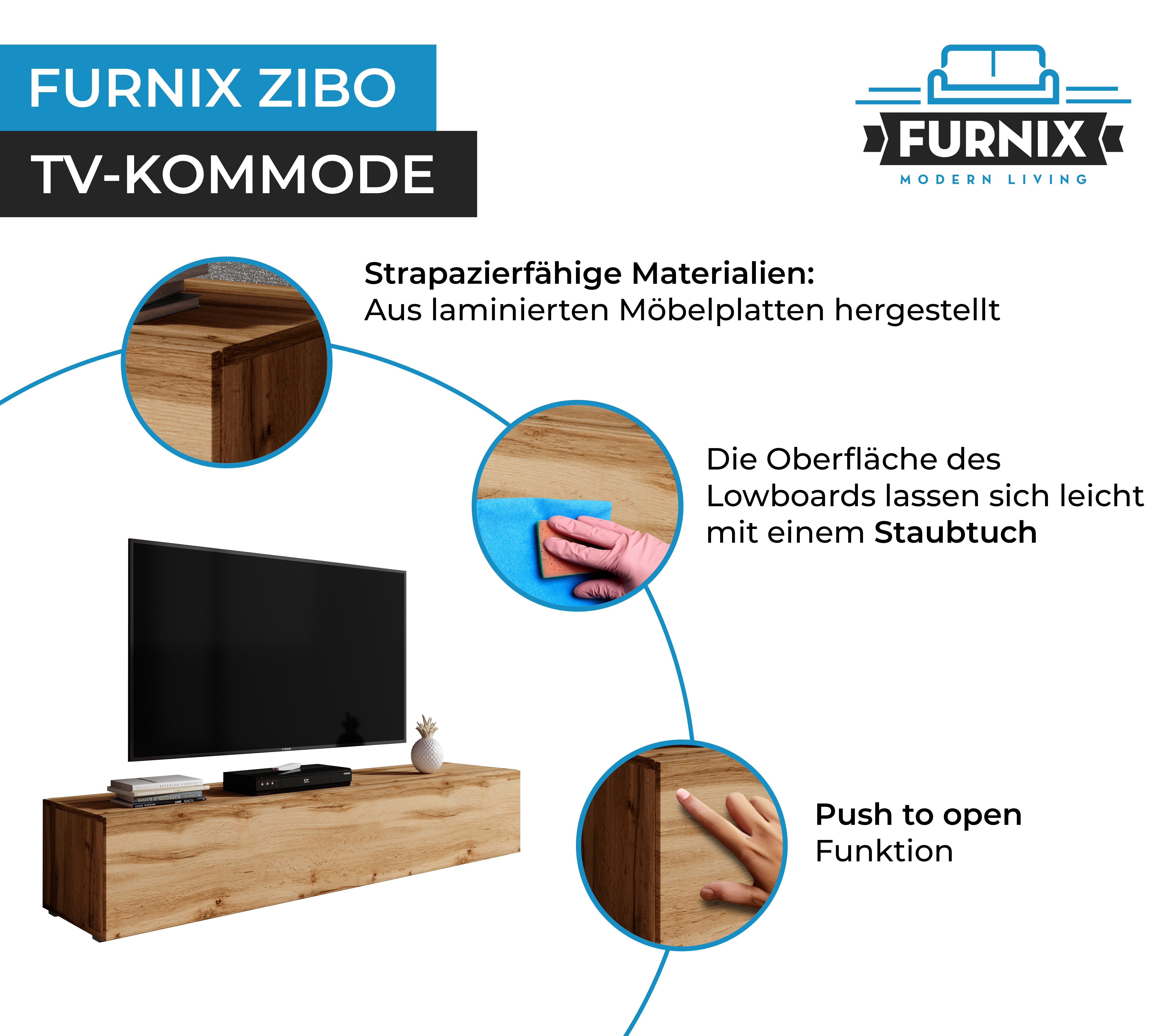Furnix TV-Schrank 3 B160 160 cm, cm freistehend x TV-Kommode Eiche Klappen Wotan x ZIBO H34 T34 Ablagen mit