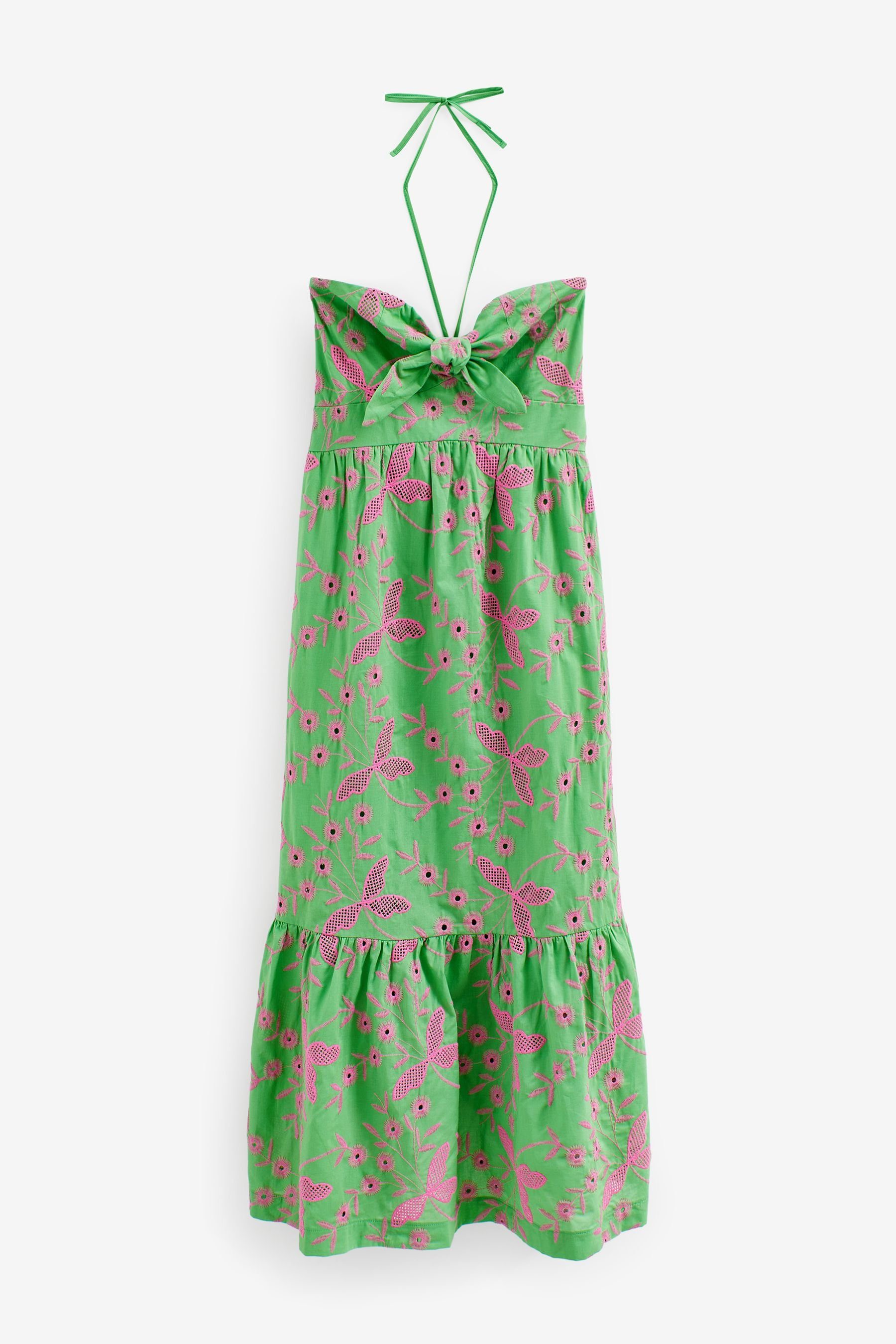 Next Midikleid Mittellanges, trägerloses Kleid mit Lochstickerei (1-tlg) Green/Pink