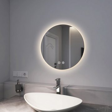 EMKE Badspiegel EMKE Runder Badspigel Spiegel mit Beleuchtung Rahmenloser Spiegel, mit Touchschalter und 3 Lichtfarbe Dimmbar