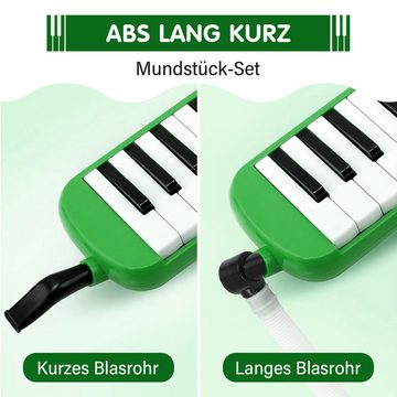 Avisto 32 Tasten Melodica Blasharmonika für Kinder mit Tragetasche Grün Melodica, Im Lieferumfang enthalten sind eine Tragetasche, ein langer und ein kurzer Luftschlauch, ein verstellbarer Schultergurt und ein Reinigungstuch., Das robuste Gehäuse aus ABS-Kunststoff, Professionell klingende Stimmzungen,europäische Spezifikation