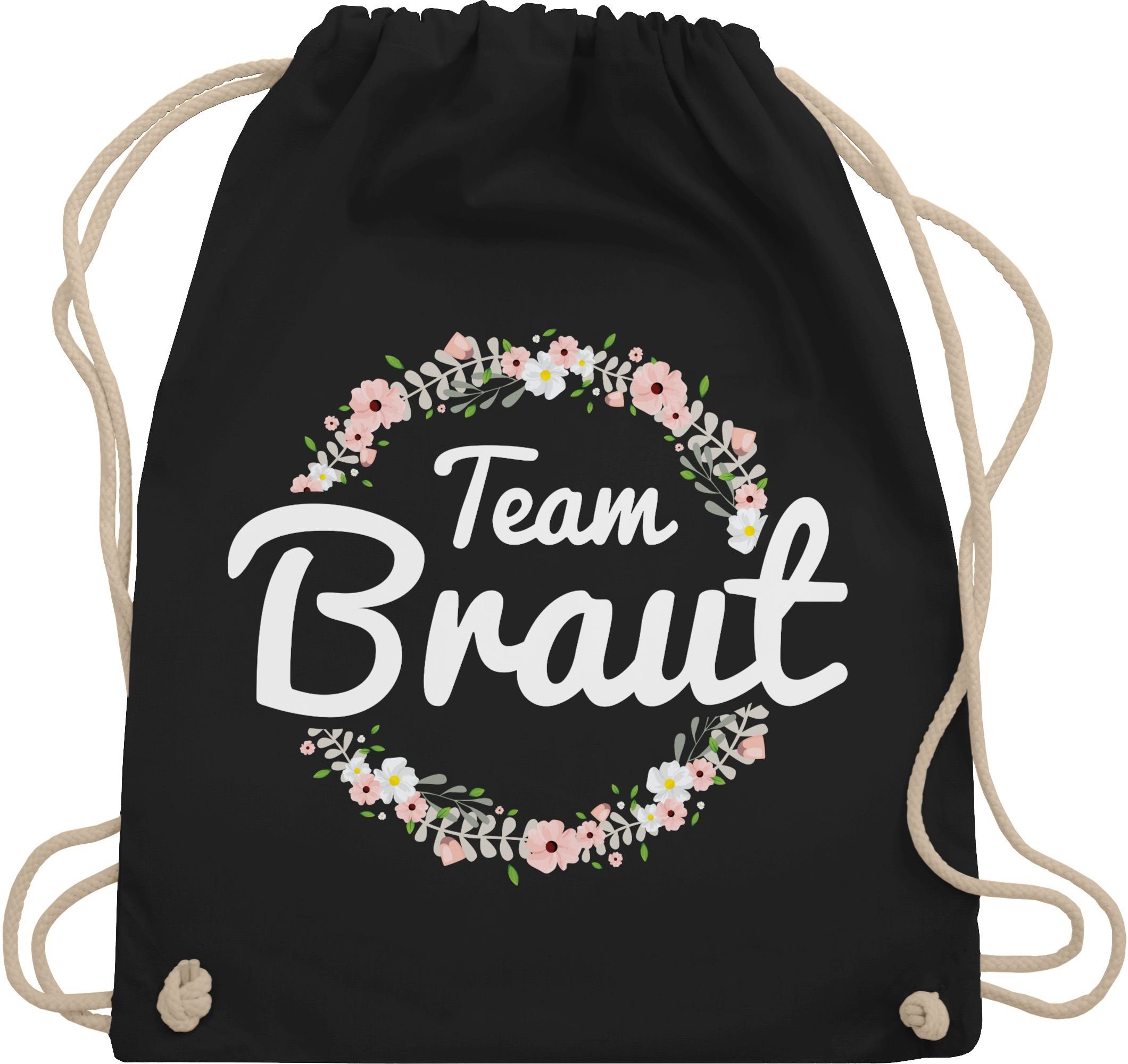 Braut Bride - Crew, Schwarz JGA Frauen Junggesellenabschied Shirtracer Team Turnbeutel 03 Blumenkranz