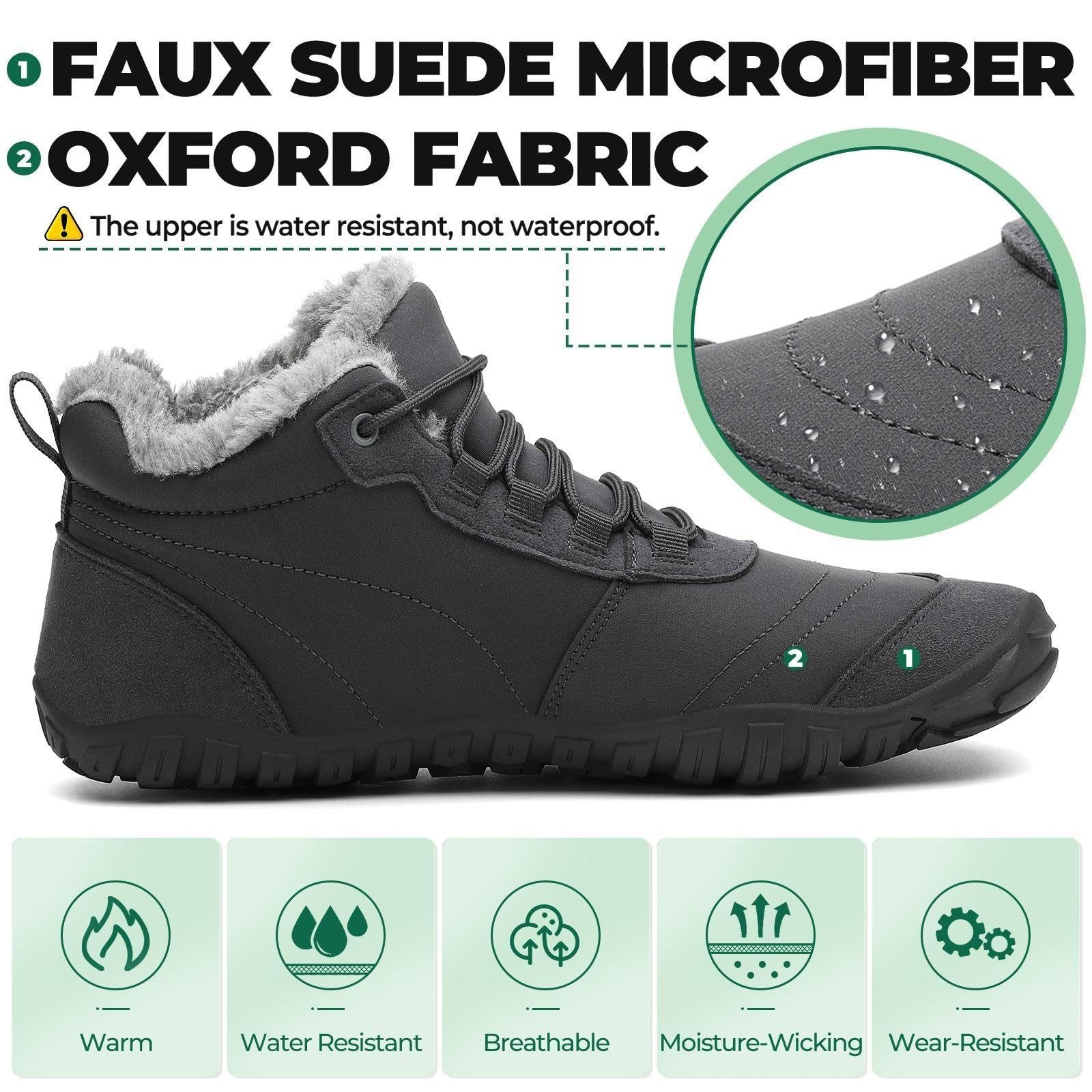 SAGUARO Winter Barfußschuh (warm & weich gefüttert, atmungsaktiv, wasserabweisend, rutschfest, bequem) Damen & Herren Winter-Stiefel Wander-Schuhe Sport Boots F – Bild 4 von 5