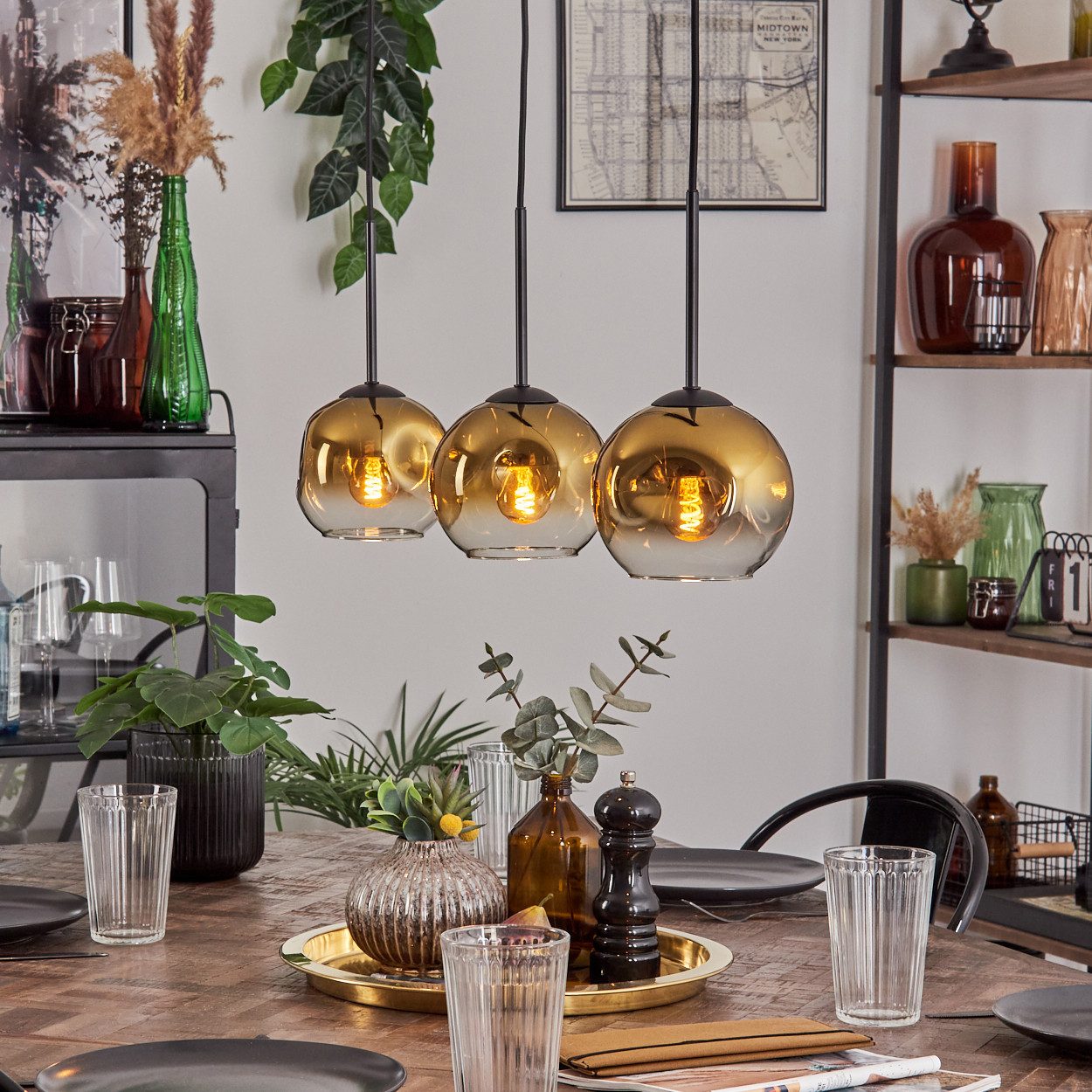 hofstein Pendelleuchte Pendellampe aus Metall/Glas in Schwarz/Goldfarben/Kl günstig online kaufen