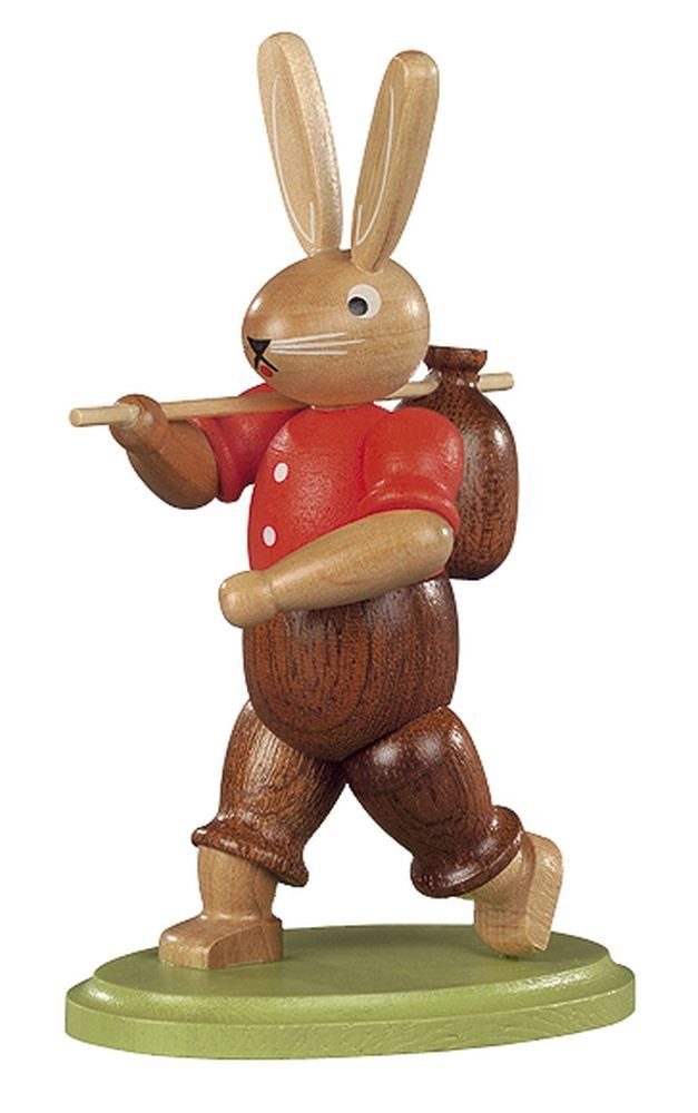 Müller Kleinkunst GmbH Seiffen Osterhase Osterfigur Hase Wandersmann farbig lassiert klein Höhe 11 cm NEU