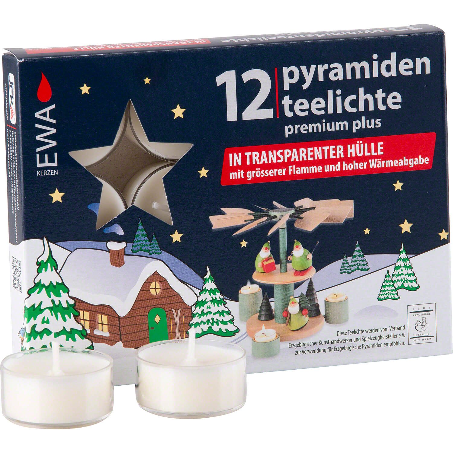 Ebersbacher Kerzenfabrik Weihnachtspyramide Pyramiden-Teelichter Premium Plus, 12 Stück von JEKA Ebersbacher Kerze