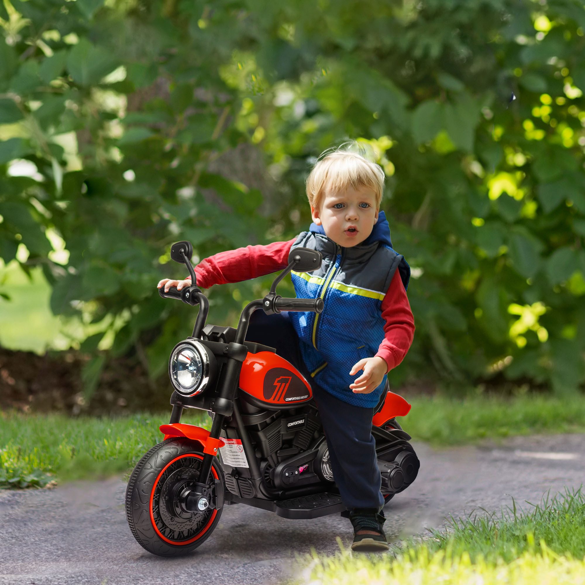 HOMCOM Elektro-Kindermotorrad 18-36 Monate, mit Stützrädern und Scheinwerfer, Belastbarkeit 25 kg, (1-tlg), 3km,h, rot