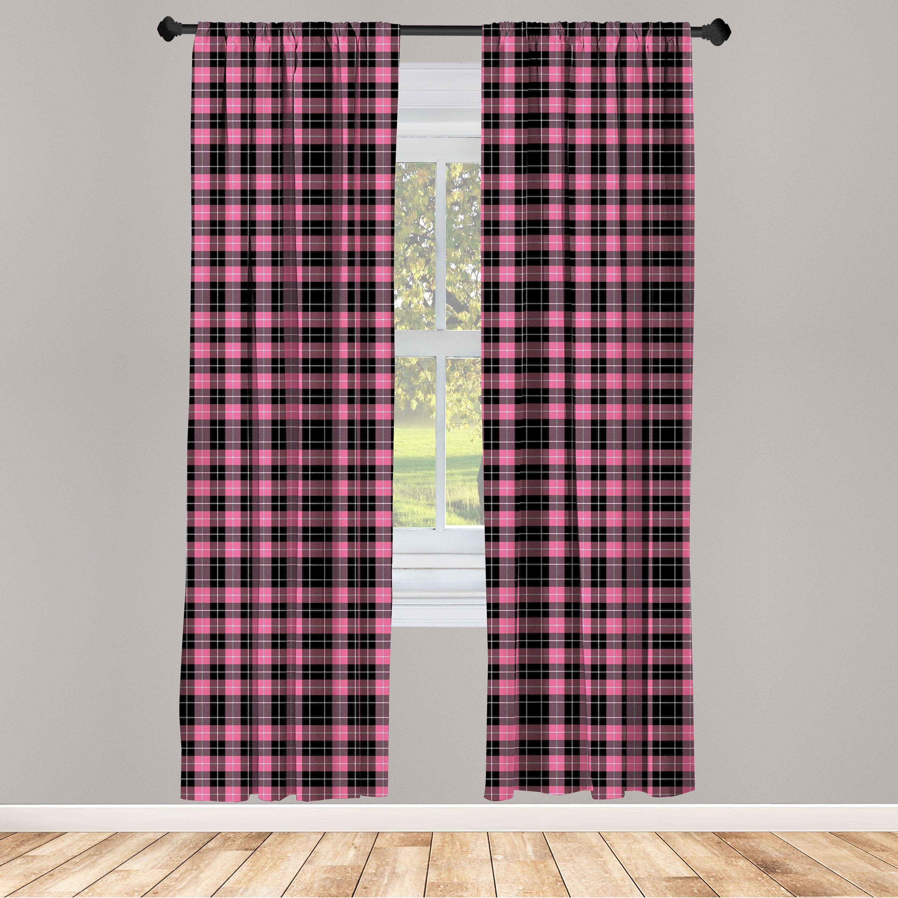 Abakuhaus, Schlafzimmer Dekor, Vorhang Abstrakt Inspired Microfaser, Gardine Tartan für Wohnzimmer Pattern