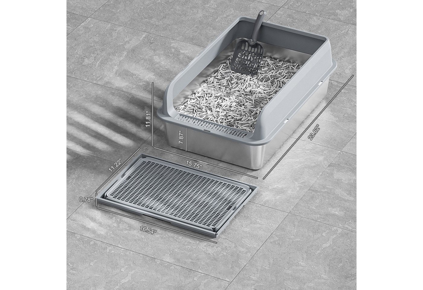 Thumbnail - GarveeMore Katzentoilette Edelstahl Katzenstreu Box mit Deckel Anti-Leckage