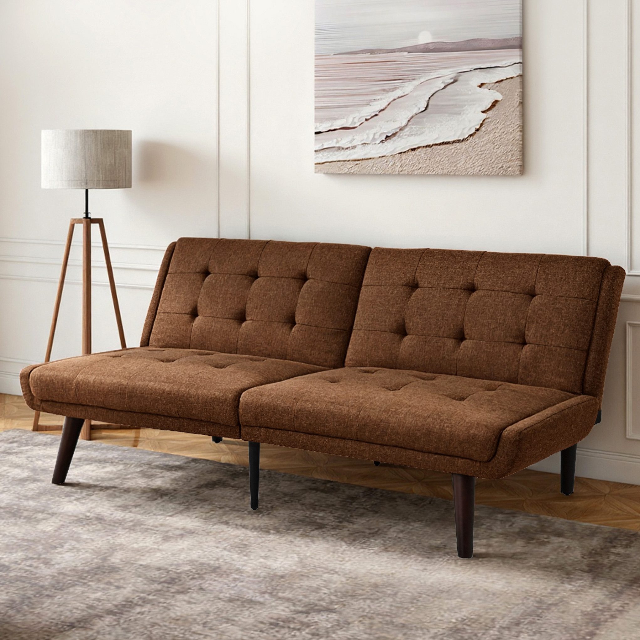REDOM Schlafsofa für kleine Räume, Gästebett & Wohnzimmer, Klappbares Futon-Sofa Bett mit 5-fach verstellbarer Rückenlehne Braun 1 Teile