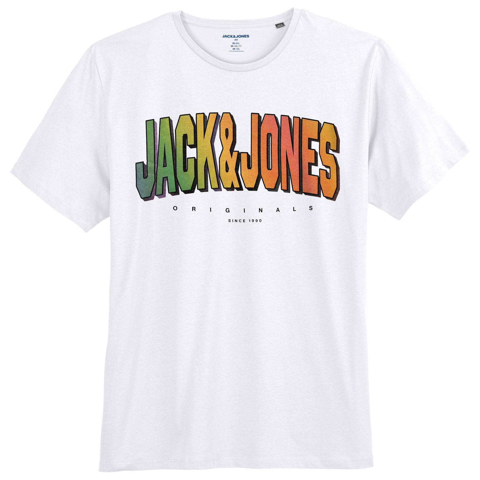 Jack & Jones Rundhalsshirt Große Größen Herren T-Shirt weiß Farbverlauf-Logoprint Jack&Jones