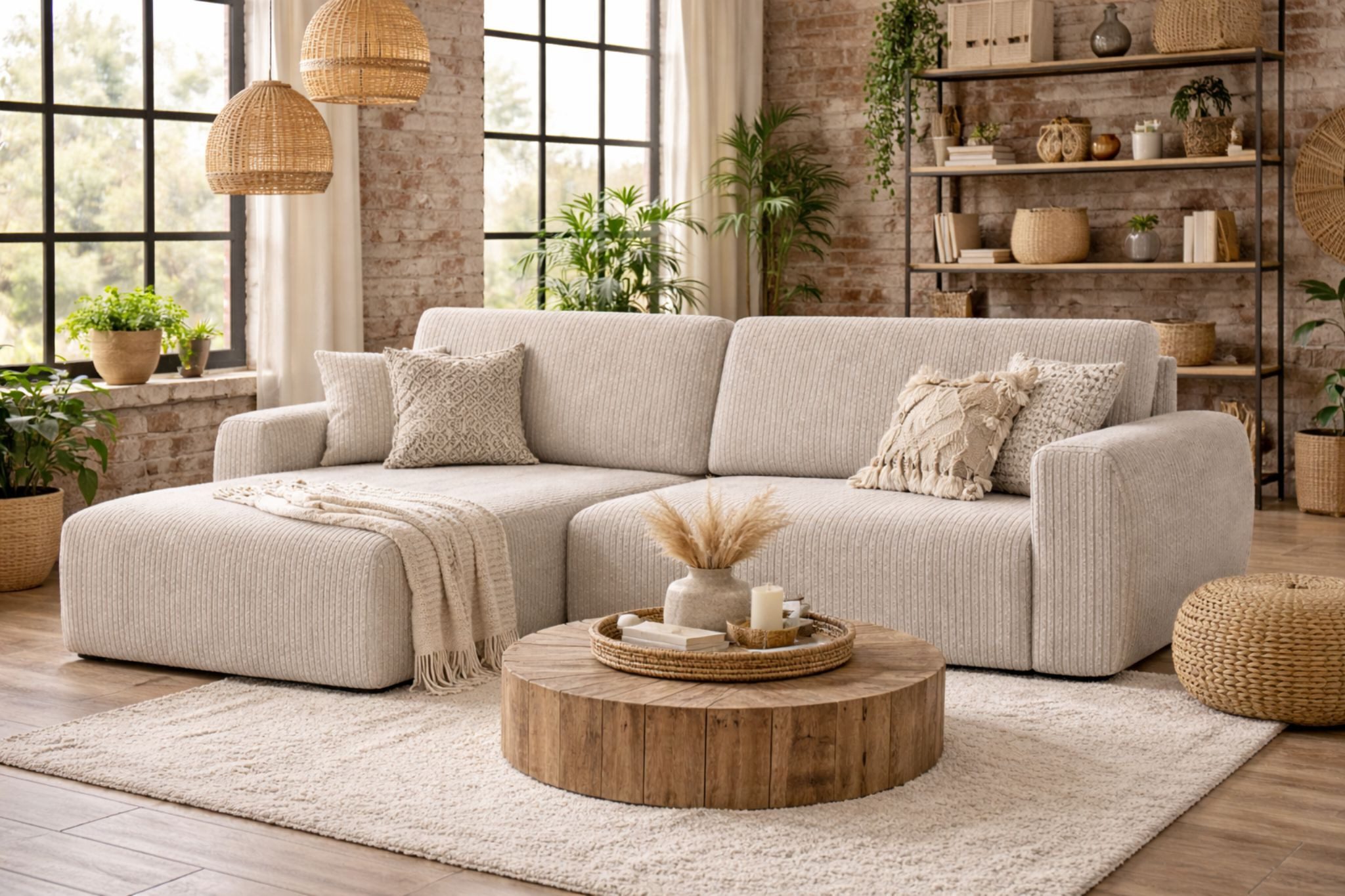 Kaiser Möbel Ecksofa mit Schlaffunktion und Bettkasten Ariel L Cord-Sofa aus Stoff Poso, mit Schlaffunktion,großzügige Liegefläche,pflegeleichter Cordstoff