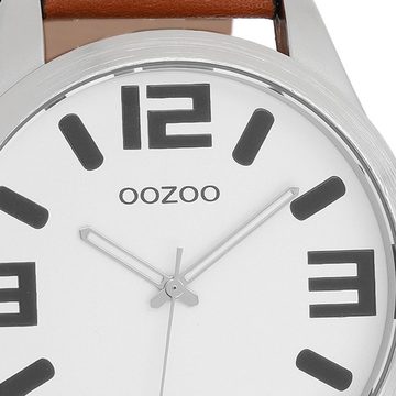 OOZOO Quarzuhr Oozoo Unisex Armbanduhr Timepieces Analog, Damen, Herrenuhr rund, extra groß (ca. 51mm) Lederarmband, Fashion