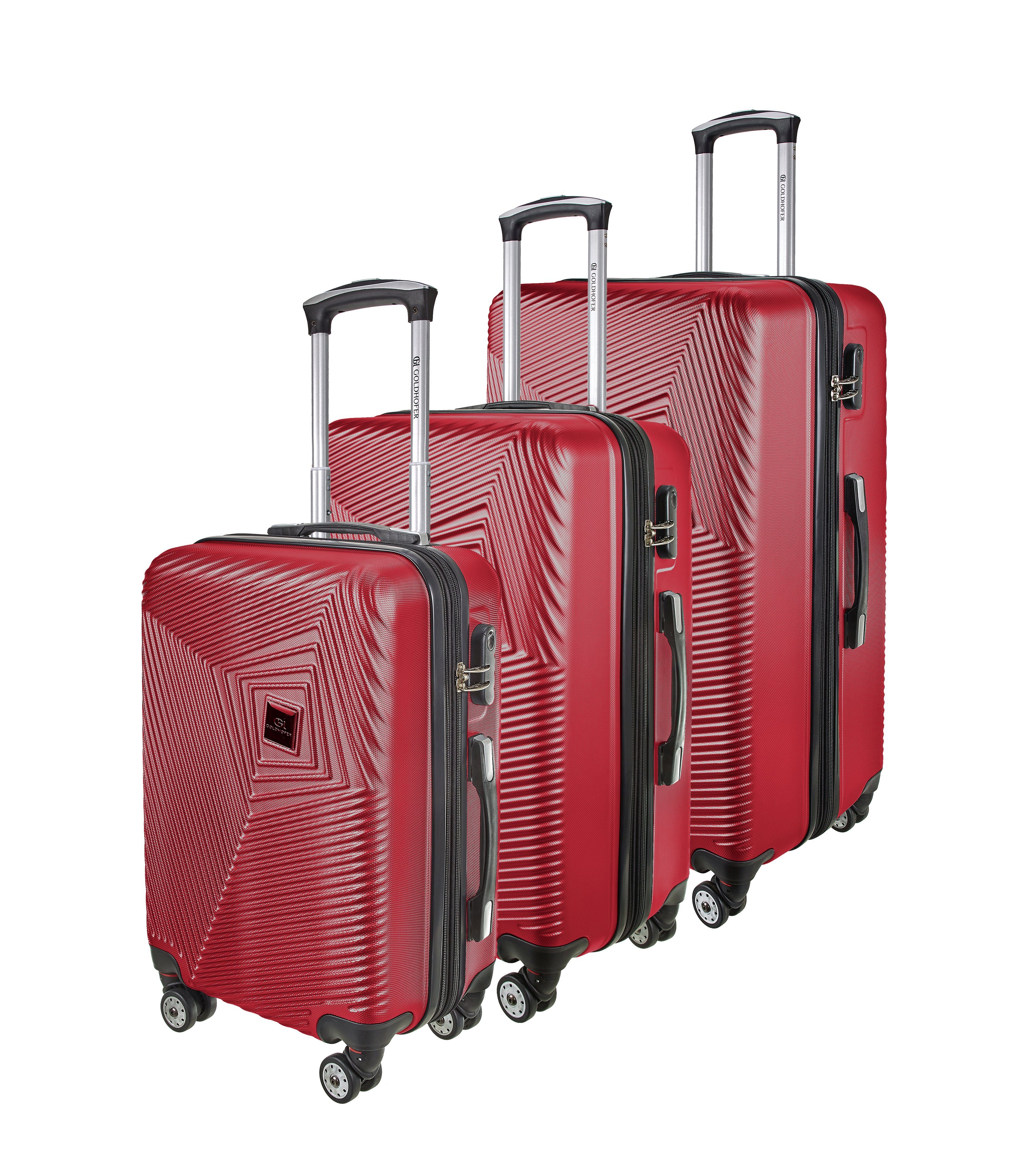 Goldhofer Kofferset verschiedene Modelle in 3 Größen & Farben mit 360° Leichtlaufrollen, (Set, 3 TLG), Außen Material ABS - Wasserabweisend Rot V2