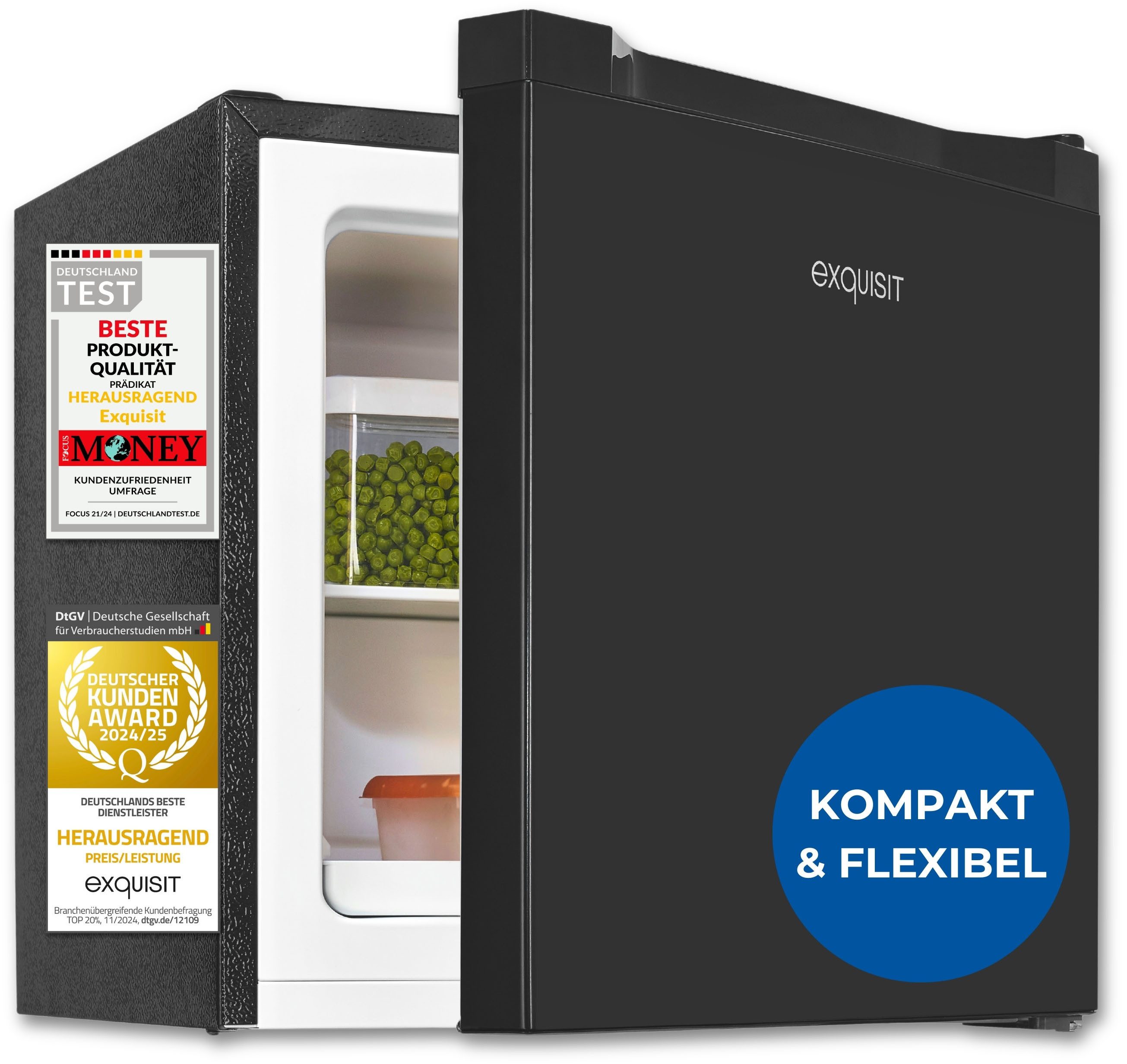 exquisit Gefrierschrank GB40-050C weiss, 49,5 cm hoch, 47,5 cm breit, Kompakt & leise, Thermostat für Temperaturwahl, 4 Sterne Gefrieren