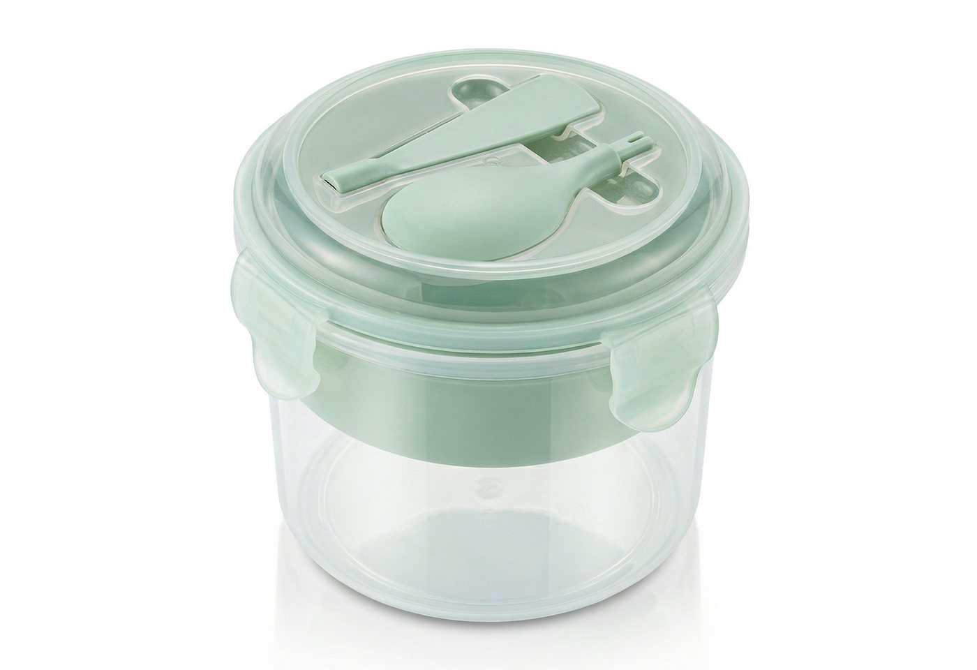 Arendo Lunchbox Snackbecher mit Besteck (Löffel), Müslibecher für unterwegs, 500ml, Kunststoff, (Set, 4-tlg., inkl. Trenneinsatz und Löffel), Auslaufsicher, mikrowellen & spülmaschinengeeignet, BPA-frei, To-Go