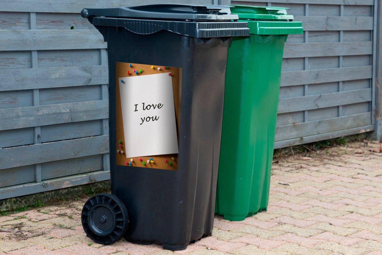 MuchoWow Wandsticker einem ist Abfalbehälter Mülleimer-aufkleber, auf Sticker, St), Mülltonne, Container, Ich dich Zettel geschrieben (1 liebe