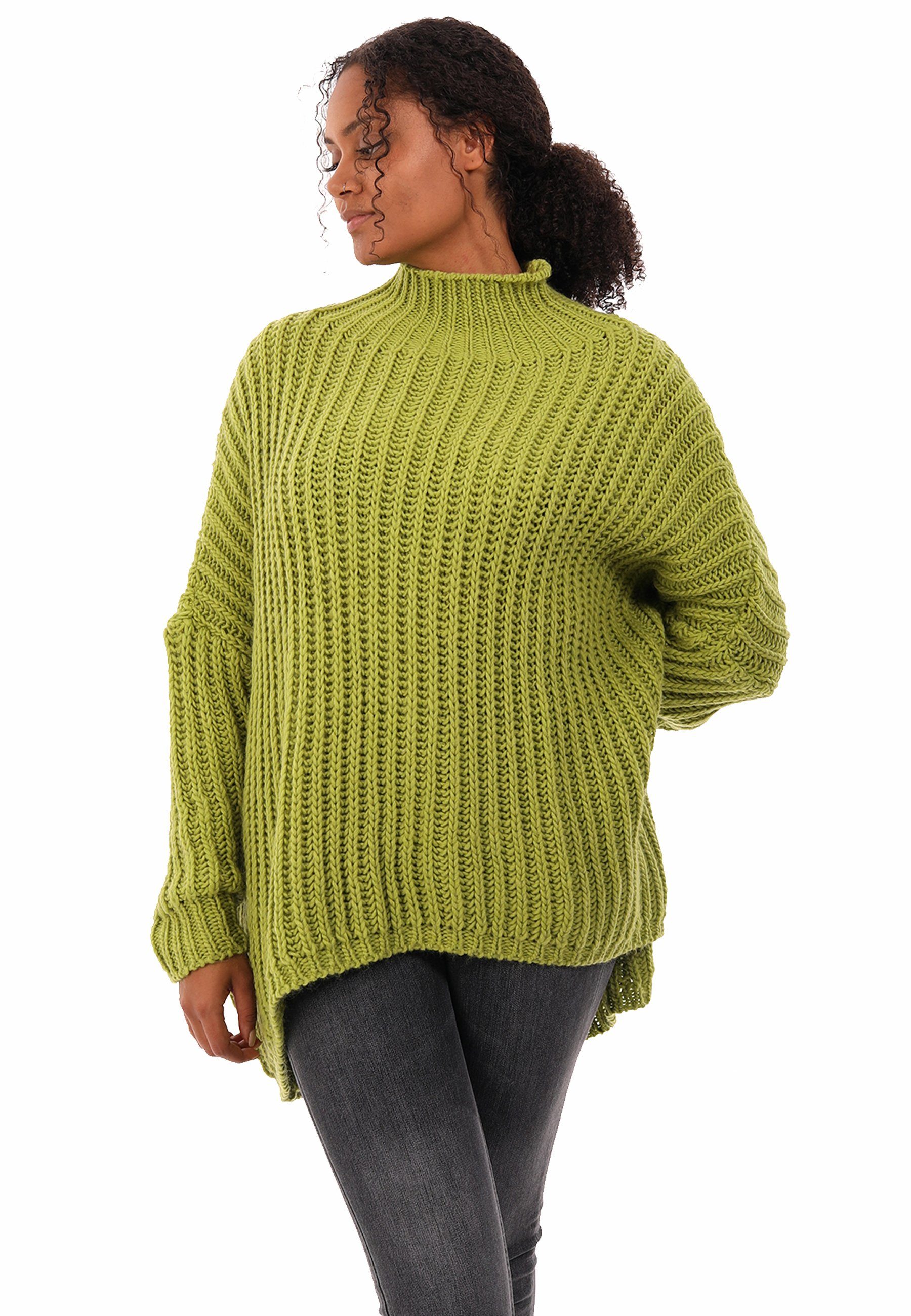 Longpullover Size casual Style & Sweater Grobstrick Pullover Fashion limegreen (1-tlg) One Oversized YC Vokuhila