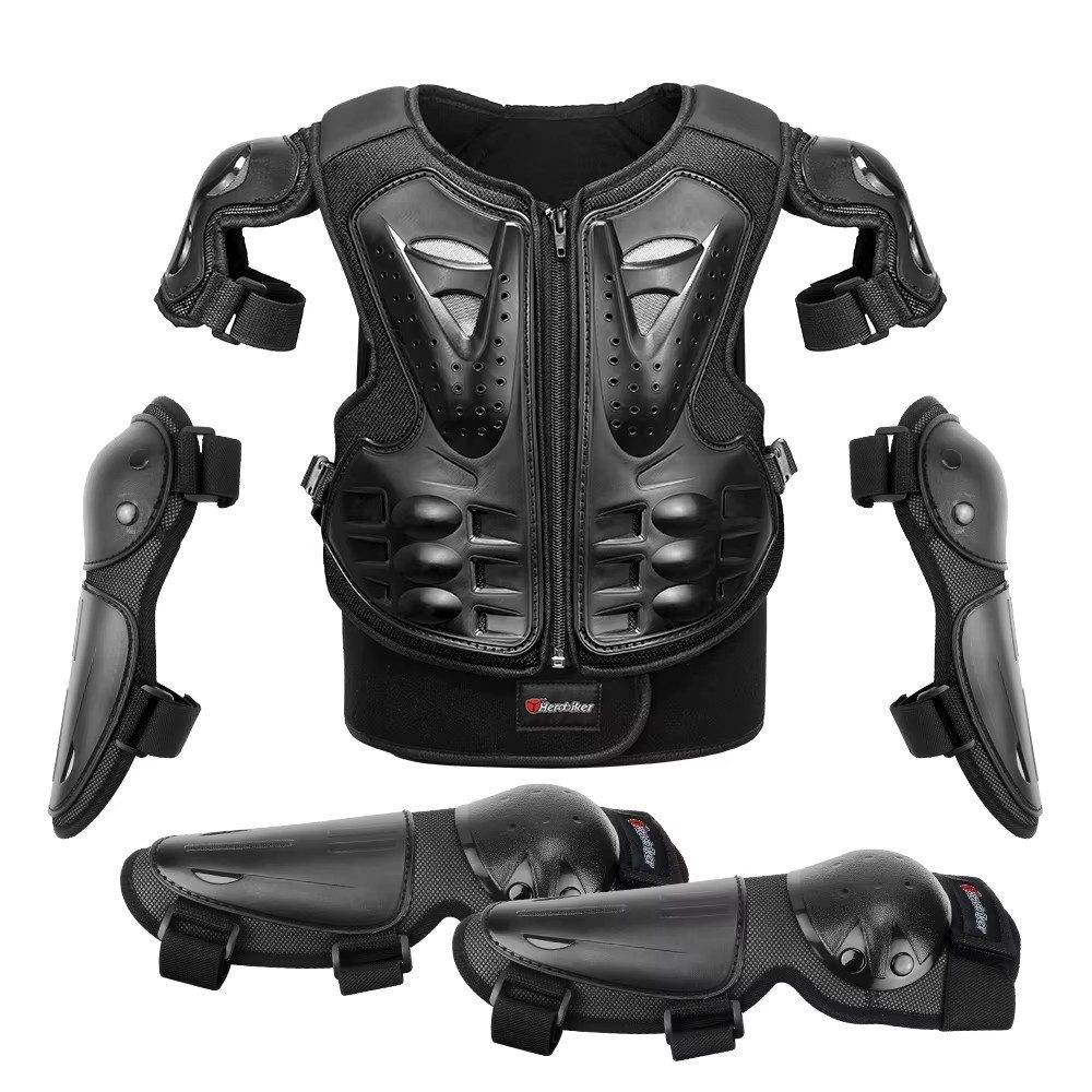 Athlix Motorradweste Kinder Motorrad-Schutzweste & Schoner Schutzbekleidung Kompaktes und leichtes Set, Weiche Innenseite mit EVA-Schaum