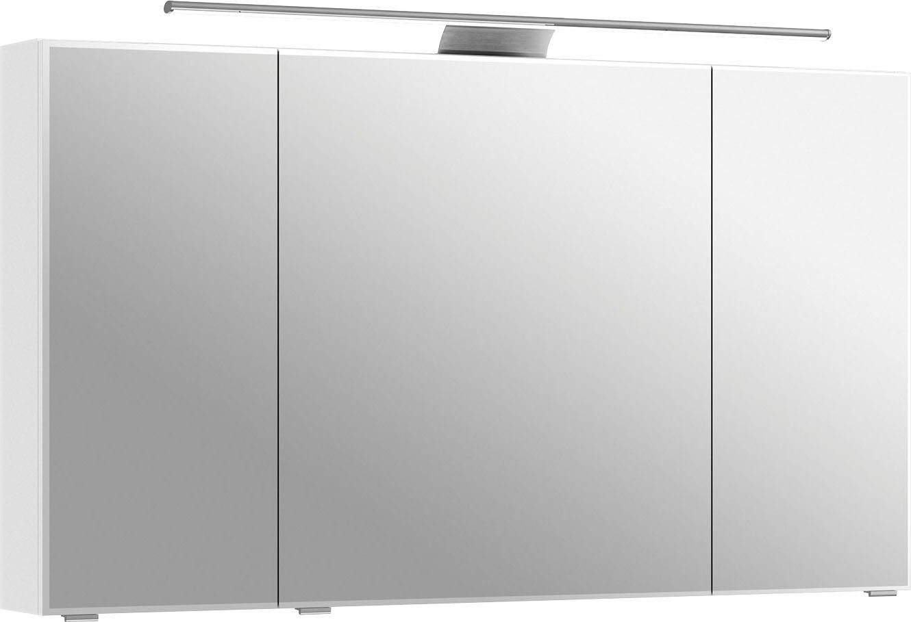 Saphir Spiegelschrank 6005 Sprint Badschrank, 3 Spiegeltüren, 6 Einlegeböden, 120 cm breit inkl. LED-Beleuchtung, Türdämpfer, Schalter-/Steckdosenkombination