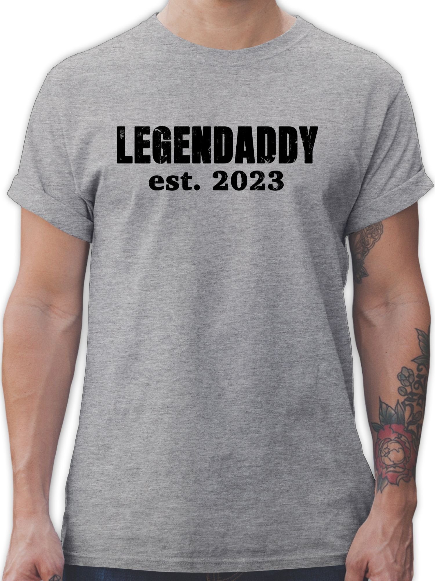 Shirtracer T-Shirt Legendaddy est. 2023 I Frischgebackenen Vater Werdender Papa Vatertag Geschenk für Papa 3 Grau meliert