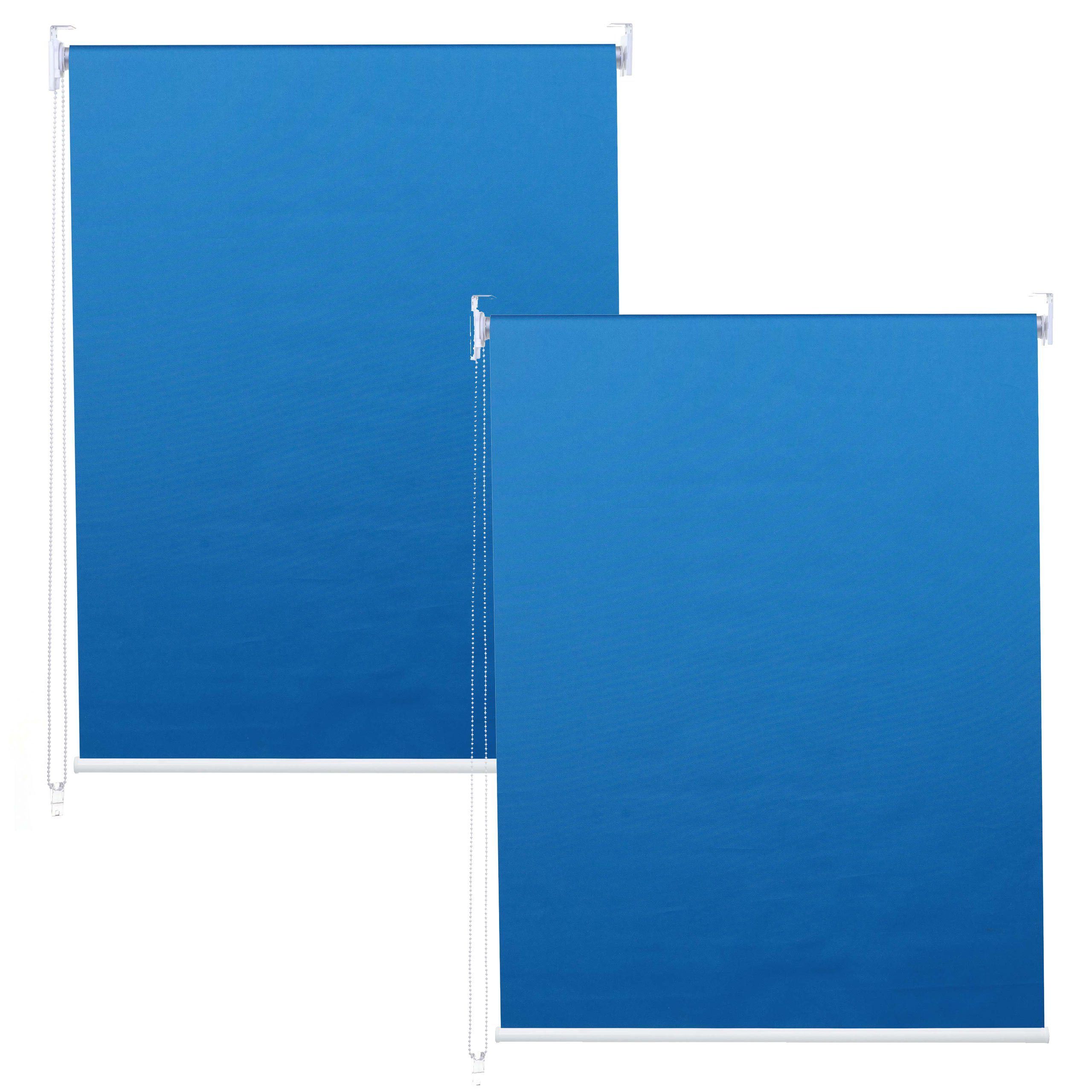 Seitenzugrollo MCW-D52-2er, MCW, blickdicht, Thermobarriere, abdunkelnd, Bohrmontage, verschraubt, Sichtschutz Kettenzug, blau