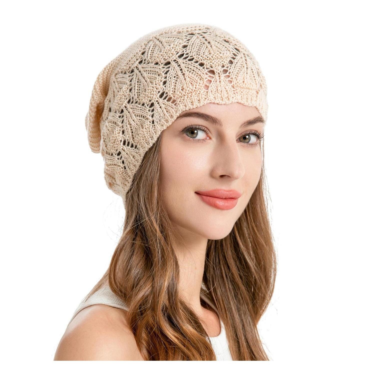 LuxusKollektion Beanie Damen Strickmütze Häkelmütze Beige (1-St)
