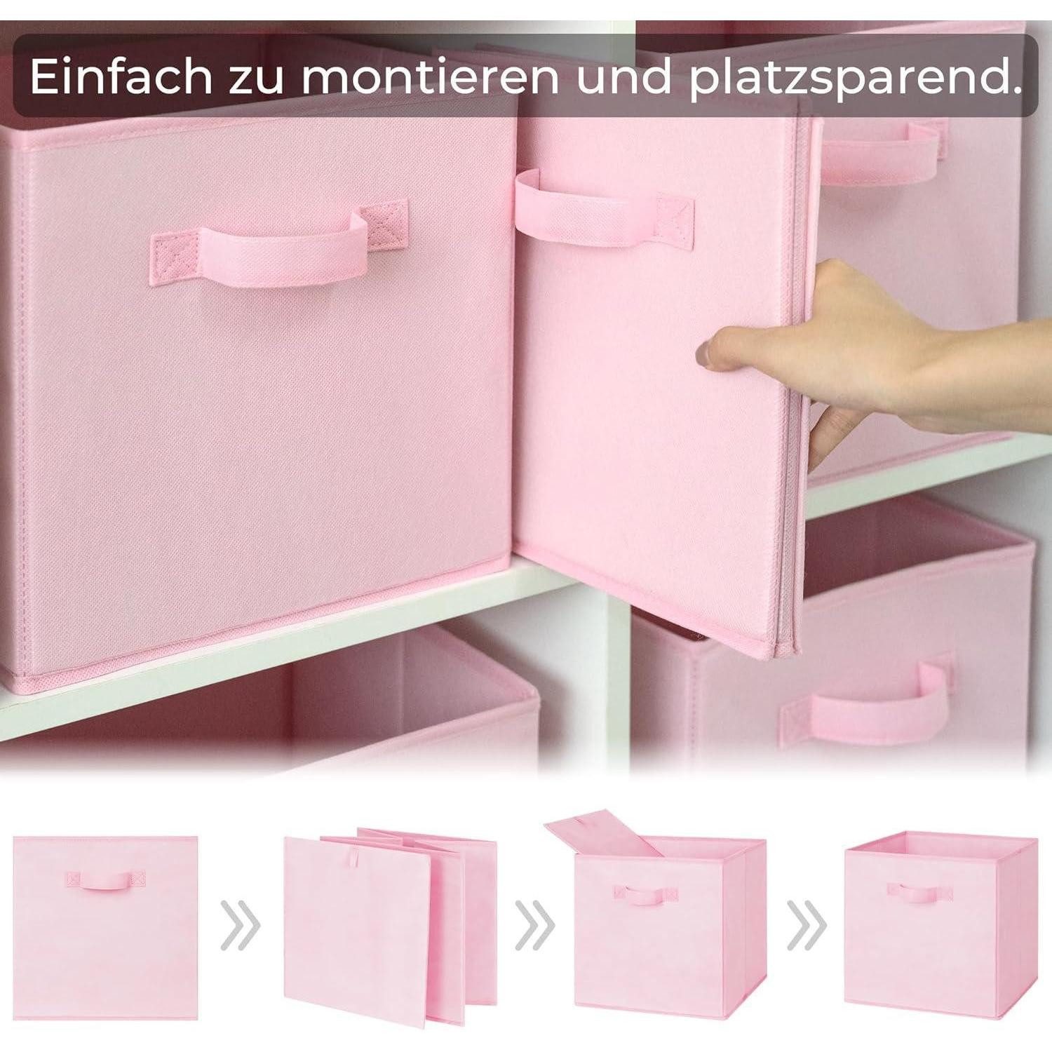 LuxusKollektion Faltbox Regalboxen Stoff 6er Kallax Faltboxen Griffe Rosa 26.7 x 26.7 x 28 cm