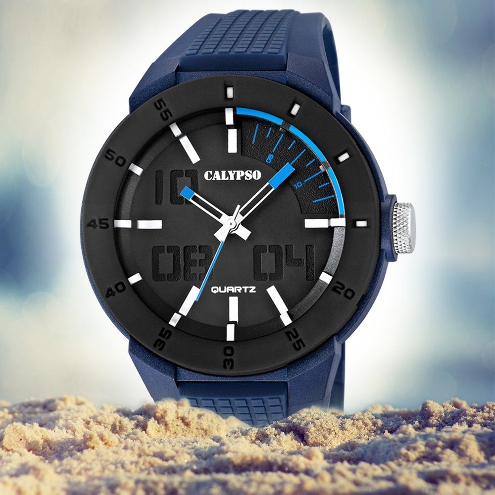 CALYPSO WATCHES Quarzuhr Calypso Herren K5629/3 Armbanduhr Kunststoffband, blau, Outdoor Uhr rund, Herren Kautschukarmband