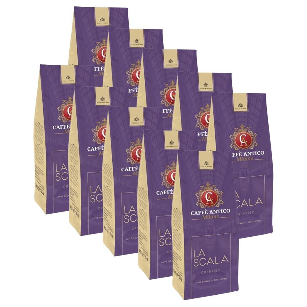Caffe Antico Milano Kaffee La Scala 10x 1kg Bohnen Kaffeebohnen, 10 x 1000 g, intensiv, vollmundig