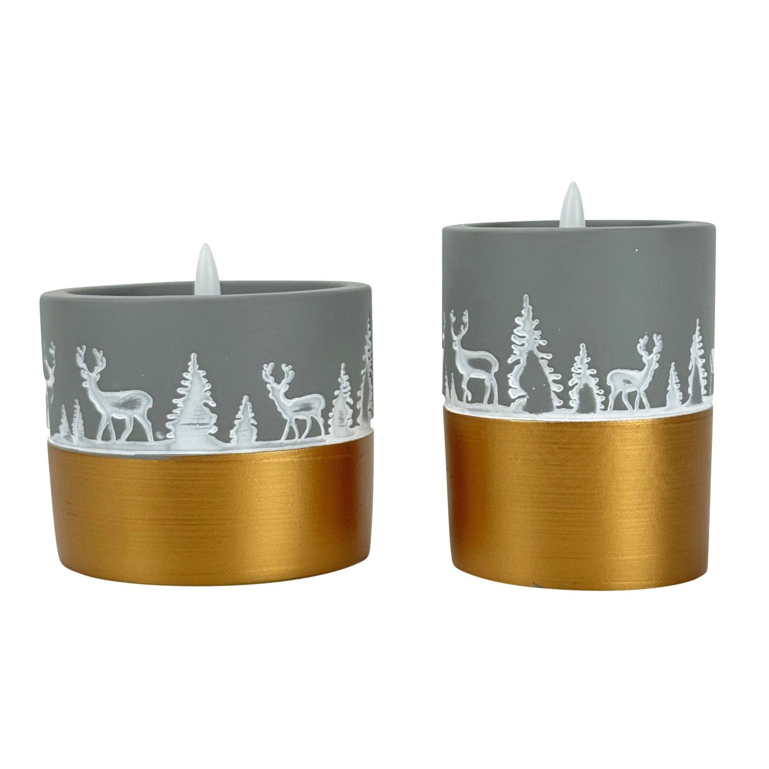 Online-Fuchs LED-Kerze - 2 LED-Kerzen aus Beton mit Waldszene & Timer - Wei günstig online kaufen