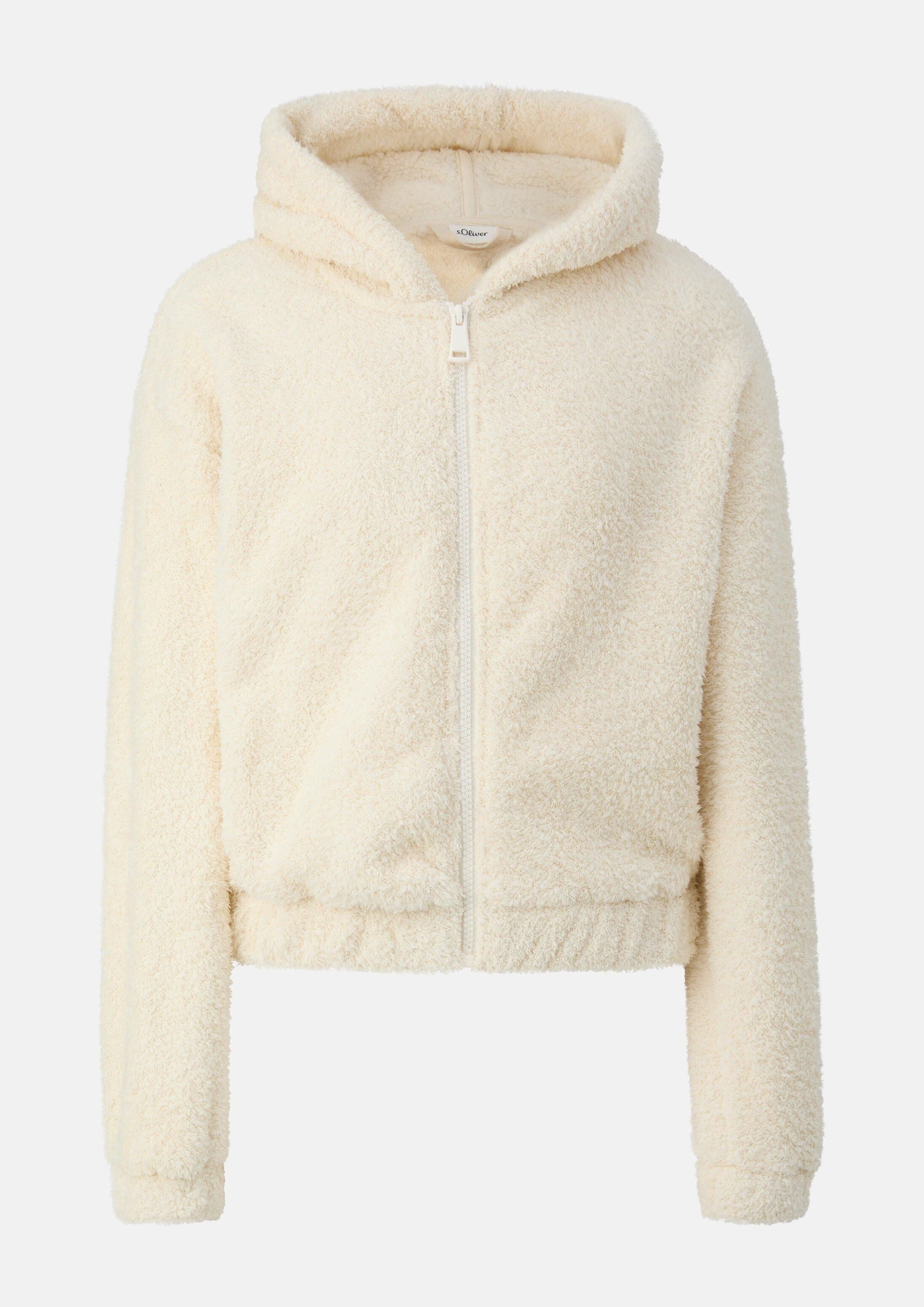 s.Oliver Sweatjacke Sweatshirt Jacke Verkürzte Oversize-Teddyjacke mit Kapuze