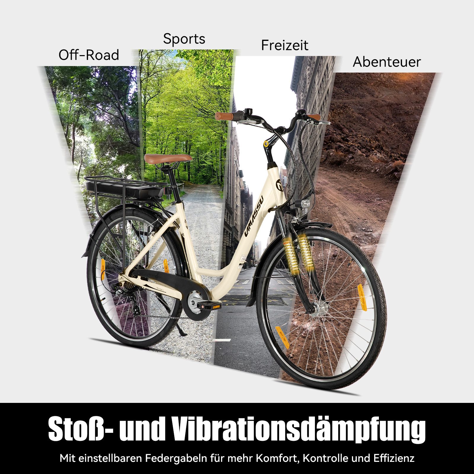HILAND E-Bike 26 Zoll E-Bike Trekkingrad mit Gepäckträger für Alltag und Touren, Heckmotor, 374,4 Wh