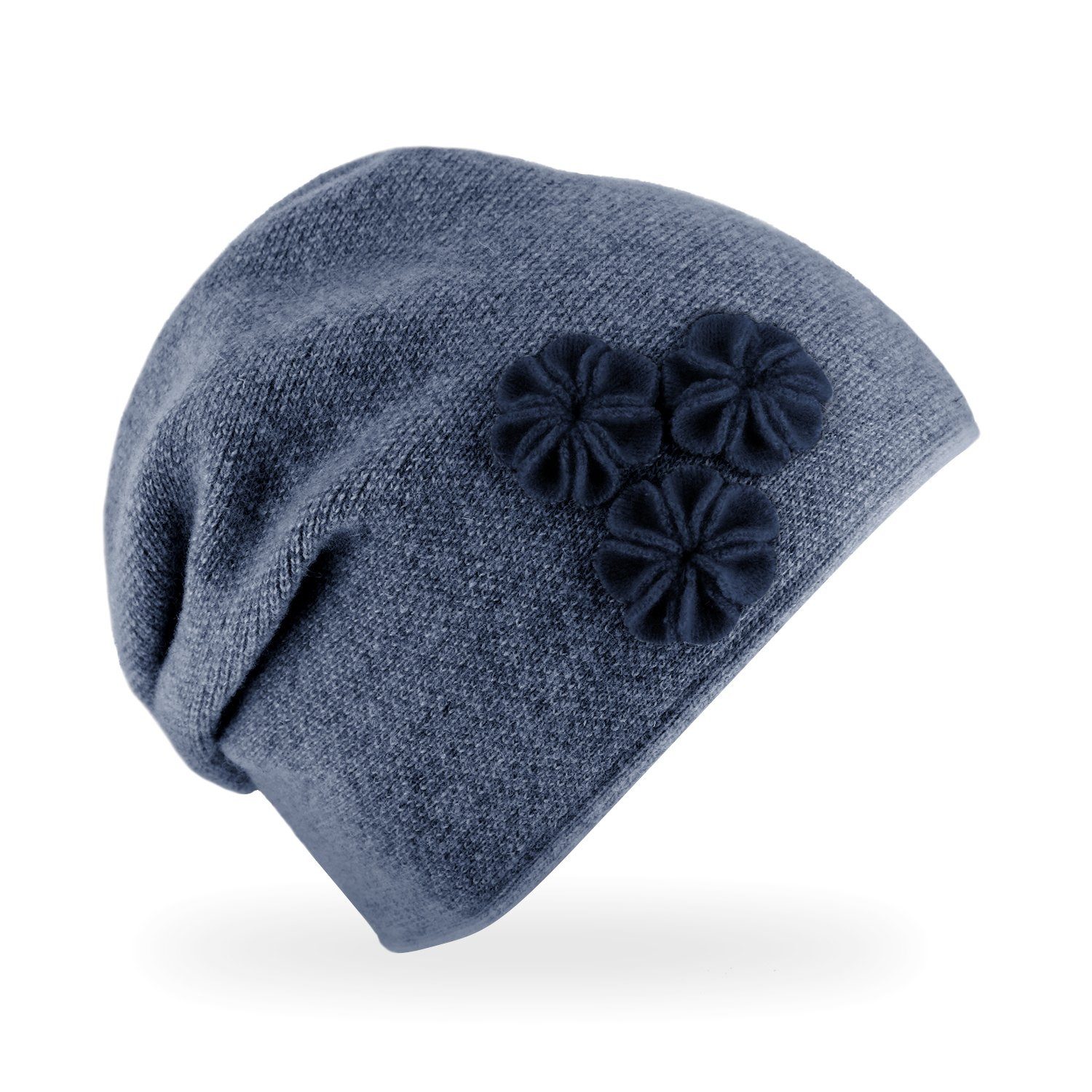 Fiebig Strickmütze Strickmütze Beanie für Damen meliert mit Raffung hinten
