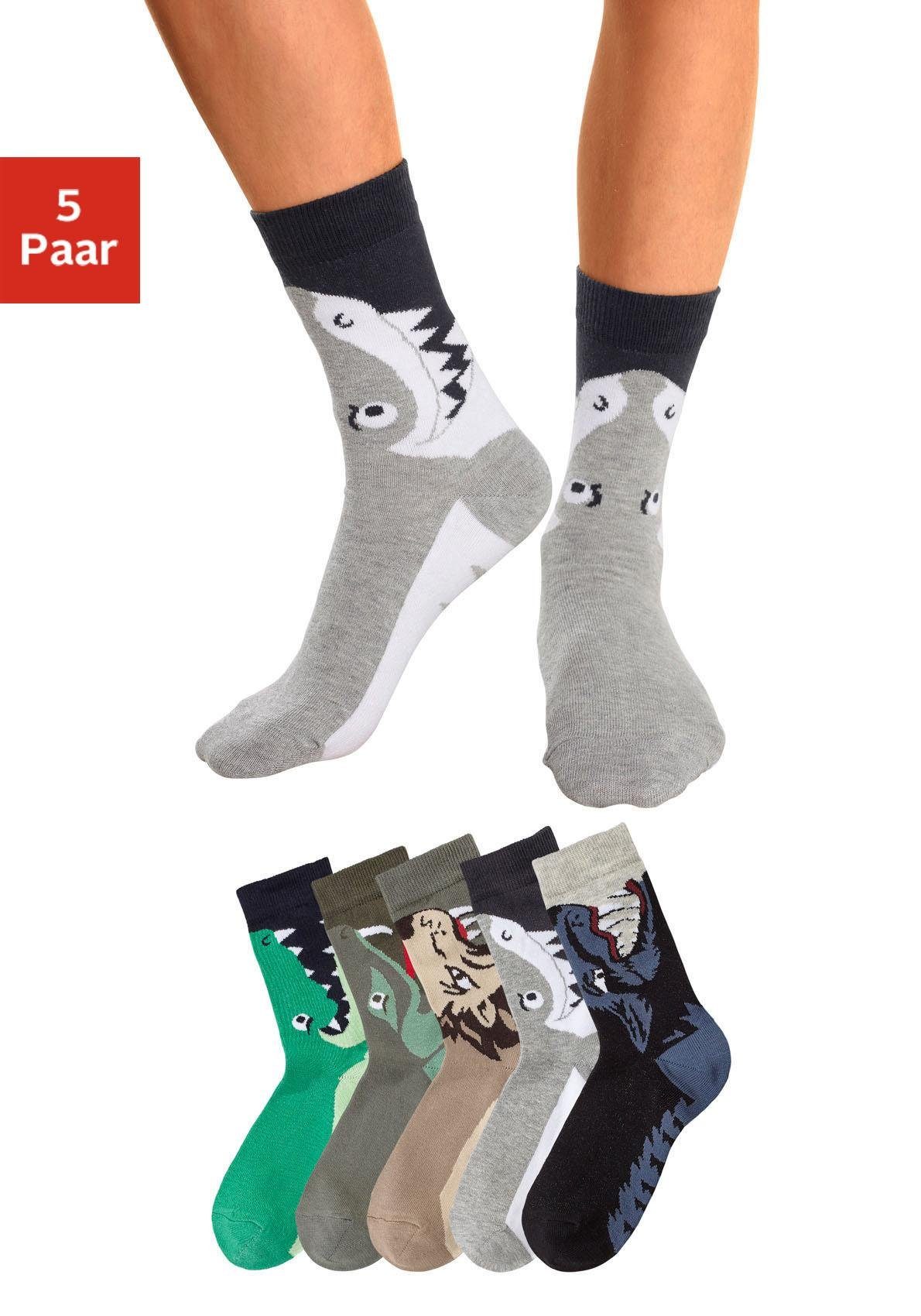 Socken Kindersocken Motivsocken (Packung, 5-Paar, Gr. 19-22 bis 35-38) mit Tiermotiven