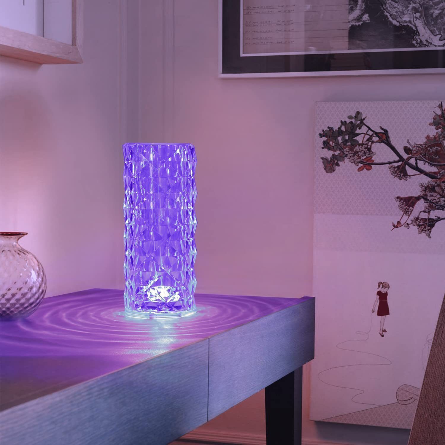 ZMH LED Tischleuchte Lampe Akku LED integriert Kristall Tischleuchte fest 16 Farben, dimmbar