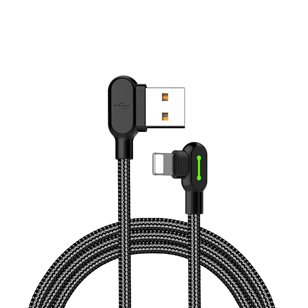 mcdodo LED 90 Grad M Ladekabel Winkel USB Kabel Nylon geflochten USB-Kabel, Standard-USB, Lightning (180 cm), Winkelstecker
